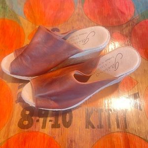 Giamo HandMade In Spain Brown Leather Open Toe Wedge PlatformSize 8 EU39.